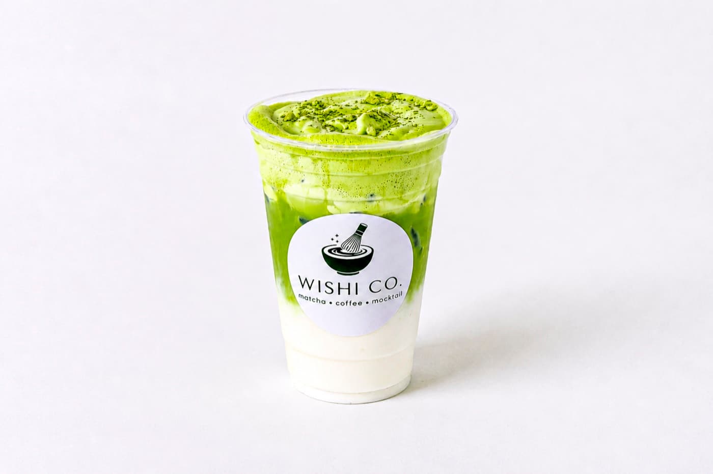 Iced matcha latte on the café bar