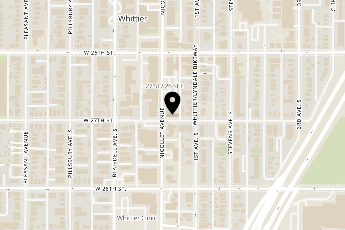 Map showing the location of Wishi Co. on 2653 Nicollet Ave in Minneapolis